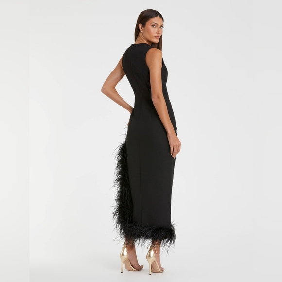 Ieena for Mac DuggalSleeveless Faux Wrap Dress with Feather Detail - Picture 4 of 6